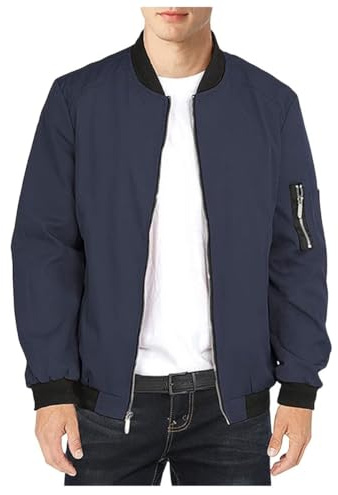Shuanghao Herrar Vår-Höst Klassisk Avslappnad Bomber-Lättviktsjacka - Bomull Softshell Tunn Utomhus Sport Baseballhals Bomberjacka Sommar Militär Bekväm Varsity Jacka, Mörkblå-S, XL