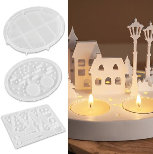 3 Stück Silikonform Kerzenhalter Set, Gießformen Silikon Häuser, Runde Gießform Haus, Für Kerzen Seife Handwerk Gips Zum Gießen(Home)