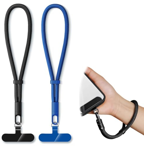 2 Pieces Adjustable Phone Lanyard Wrist Strap Anti Theft, 360° Rotation, Universal Phone Case Wrist Strap for iPhone 16/Pro and Most Smartphones, Cell Lanyard for Travel Women & Men Black & Blue