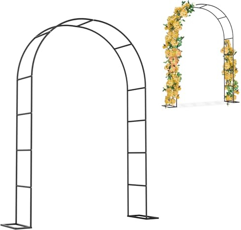 Aufun Rosenbogen aus Metall Gartenbogen 2,4M Rankgitter Rosenhilfe, Schwarz | aus Pulverbeschichtetem Stahl, für Pflanzen zur Unterstützung von Rosen, die Torbogen-Gartendekoration 240x140x38cm