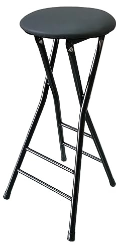 Runder gepolsterter Klapphochstuhl, tragbarer Barhocker für Küche und Outdoor, Camping, rückenfreies Design, 80 cm, schwarz, bequem und platzsparend, ideal für Erwachsene