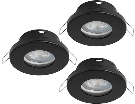 Eglo set de 3 focos LED empotrables Favazzina, spots redondos de techo | foco plano de metal negro, incluye bombillas GU10, luz cálida, Ø 8,5 cm