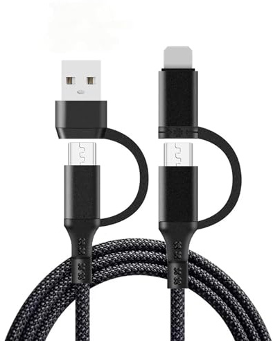 4 in 1 Multi Ladekabel USB C & USB A zu Typ C/iP Anschlüsse, 60W PD Schnellladekabel 1.2M Nylon Geflochten, Universal Ladekabel für iP, Samsung Galaxy, Huawei, Xiaomi, Tablet, Laptop, Reise & Büro