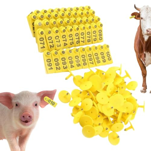 Etichette Orecchio per Bestiame – 100 Numerate Identificazione | Pecora Capra Maiale Cane | Etichette 001-100 per Animali da Agriturismo Pecore Capre Cani Cervi Conigli Maiali
