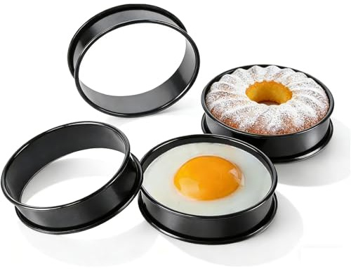 Crumpet Rings, Egg Rings for Frying, Non-Stick Pancake Mould, Fried Egg Ring, Stainless Steel Double Rolled Edge Cooking Rings, 4-Piece Set for Kitchen Use, Diameter 8.7 cm