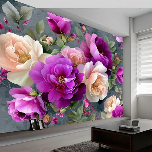 Carta da Parati Fotomurale XXL 400 x 280 cm, Grigio Poster Murale 3D in Tessuto Non Tessuto per Parete TV Corridoio e Soggiorno, Decorazione Interni di Grande Impatto Vintage Primavera Rose Bouquet