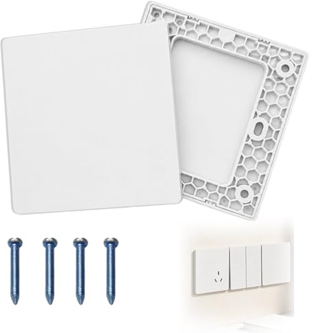 2 cubiertas ciegas para enchufes e interruptores de luz, autoadhesivas, color blanco, 86 x 86 mm, plástico resistente, para agujeros de pared, diseño neutro