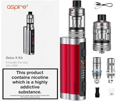 Aspire Zelos X Vape Kit – 80W, External 18650 battery (not included), Nautilus 3 Tank, Type-C Charging, 2ml TPD Tank - Compatible with Aspire Nautilus Series Coils - No Nicotine (Red)