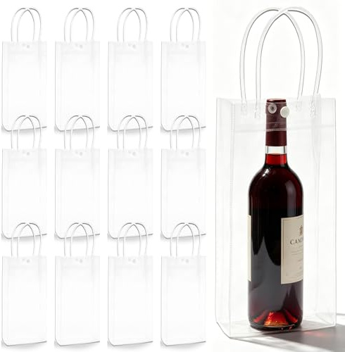 12 Stück Flaschenkühler Eistasche Kühltasche: 25 * 10 * 10cm PVC Eisbeutel Flaschenkühler, Transparent Sektkühler, Auslaufsichere Eistasche mit Griff für Kaltes Bier, Wein, Getränke, Party, Outdoor