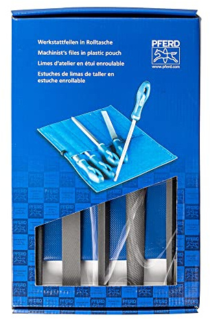 PFERD 10 Machinist File Set, 5-Piece – American Pattern, WRU 541 Type – Second Cut for Efficient Stock Removal – with Ergonomic Handles & Plastic Pouch – Part #16080