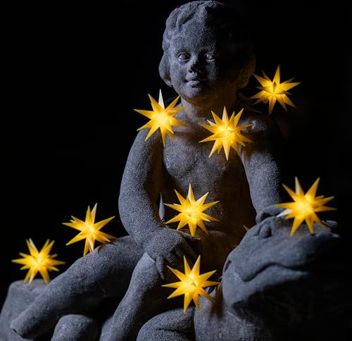 STEINFIGURENWELT GIEBEN 3D LED 9 Sterne 12cm Sternenkette Lichterkette Weihnachtsstern Außenstern wetterfest für außen und innen 13 m Kabel wetterfest von Dekowelt (Gelb)