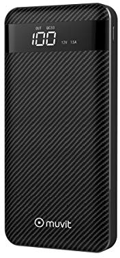 Muvit MUCHP0121 - Power Bank Carbon 20000mAh 3 USB (2A/2A/3A)+ 3 inputs (Micro USB, Tipo C, Lightning), Negro