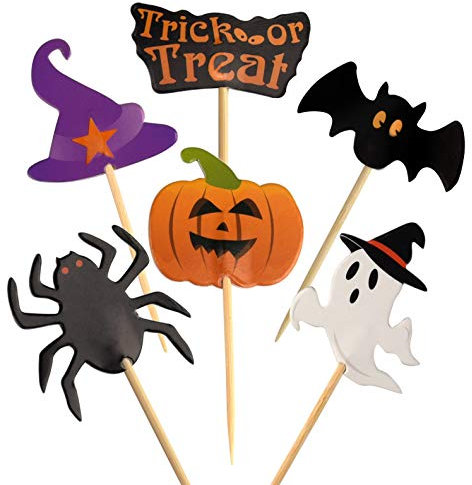 FEPITO 60 Pezzi di Halloween Cupcake Topper Stuzzicadenti Bandiere Indicatori per Halloween Party Torta Cibo Formaggio Piatto Antipasti Decor