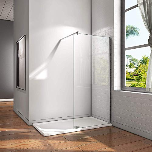85x200cm Walk in Duschwand Duschtrennwand 8mm Easy-clean Nano Glas Duschabtrennung mit 140cm Stabilisierungsstange