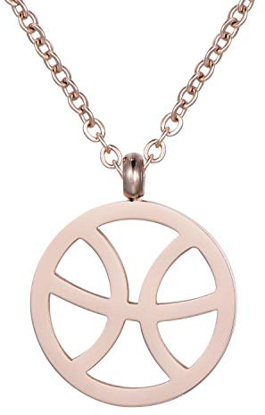 Morella collana da donna in acciaio inox oro rosa con ciondolo segno zodiacale Pesci in sacchetto di velluto