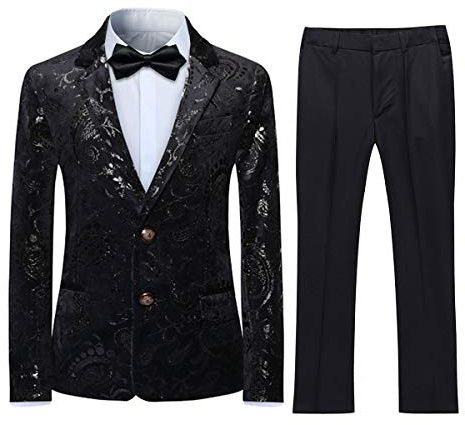 Sliktaa Jungen Kostüm 2 Teilig Klassisch Gold Jacquard | Glattes Gewebe mit Dehneffekt knitterarm formstabil Reverskragen Pattentaschen geeignet für Hochzeit Geburtstag Familie