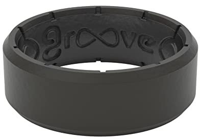 Groove Life Edge Black/Black Silicone Ring - Breathable Rubber Wedding Rings for Men, Unique Design, Comfort Fit Ring - Size 10