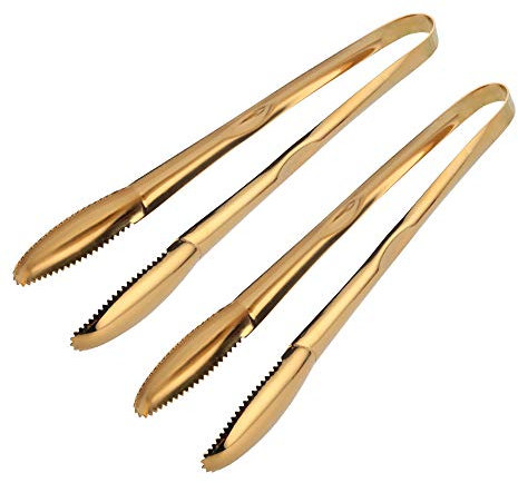 Meisha Stainless Steel Food Tongs, Metal Kitchen Tongs Non-Slip Grip, Heat Resistant Cooking Tongs Set for Ice, Serving, Barbecue, Buffet, Salad, Oven (9-Inch 2 Pieces) - Gold