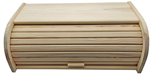 Acan Panera de madera natural con tapa deslizante persiana 48 x 26 x 16,5 cm. Contenedor recipiente para almacenar pan