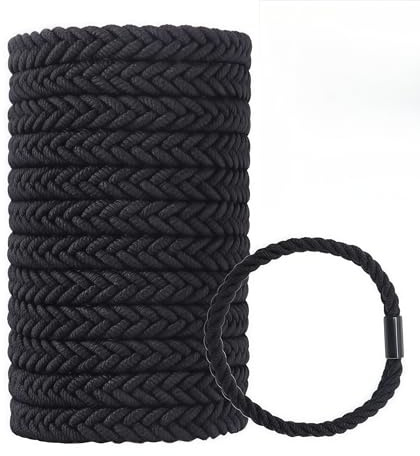 Large Braided Mens Hair Ties, Man Hair bands for Longhairs Men Bun, Black Pony Tails Ties for Women,Guys, Bracelet Hair Tie,For Thick and Thin Hair,12 Packs,Durable (Black)