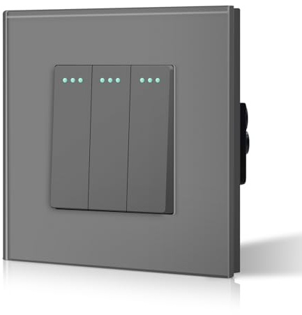 BSEED Interrupteur va et vient Interrupteur à Bascule, Interrupteur Encastrable Bascule, 10A 250V Plaque De Cristal Trempé Gris 3 Gang 2 Voie