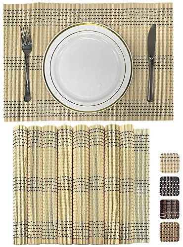 ANDSTAR Set of 8 Pcs Bamboo Placemats Natural Anti-Slip Bamboo Placemats Washable Heat-Resistant Table Mats for Dining Room and Kitchen(Beige)
