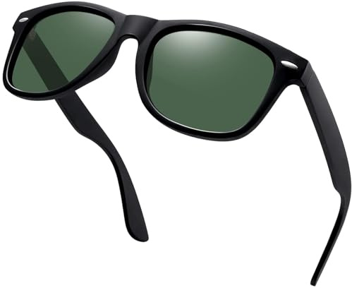 KANASTAL Polarisiert Sonnenbrille Herren und Damen Retro Klassische Rectangular Sonnenbrille UV400 Schutz für Fahren Wandern Golf Angeln, Schwarz Rahmen G15 Gläser