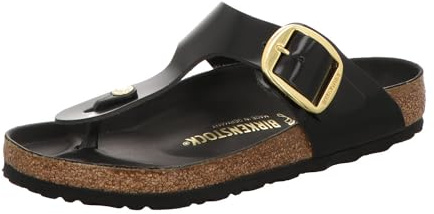 Birkenstock Damen Pantolette Gizeh Naturleder Lack normal Schwarz 41