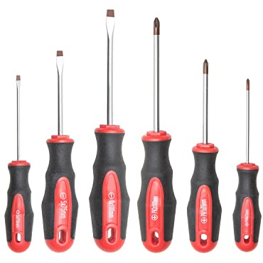 ROTATION 6PCS Magnetic Tip Screwdriver Set, 3 Phillips and 3 Flat, Red Tip | Red, Gloss, S2 Steel)