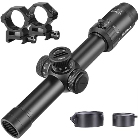 SPINA OPTICS 1.2-6x24 SFP Hunting Riflescopes Second Focal Plane, 30mm Tube Mil-Dot Reticle 1/2 MOA Turret Reset Lock Rifle Scopes with 20mm Scope Mounts
