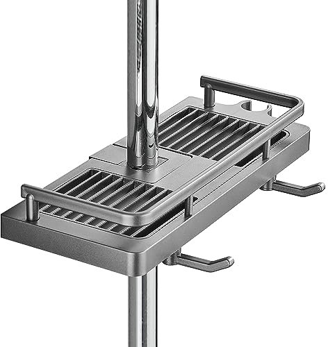 DUFU Estante de Ducha Sin Perforar de Baño para Riel de Ducha Colgantes Soportes de Accesorios de Ducha con Hebilla de Duchas,Dos Gancho y Soporte Organizador Apto para Riel 21-25mm Una Pieza Gris