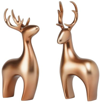 Braxio Deer Statue Reindeer Home Decor - 2pcs Resin Copper Reindeer Sculpture Deer Figurines for Living Room Bedroom Office Desktop Bookshelf Cabinets Decor Home Decoration