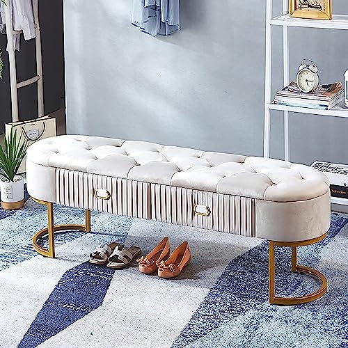 CATANK Aufbewahrungsbank mit goldenem Sockel, Aufbewahrungsbank mit Schubladen, Moderne Bettbank, Schlafzimmerbank mit Stauraum (Color : Beige, Size : 100cm)