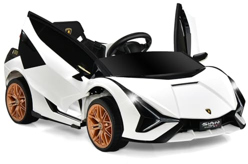 GOPLUS Elbil för barn, Lamborghini, barnbil med fjärrkontroll, barnfordon med Bluetooth och USB, med tuta och musik, 3–5 km/h, kan åka framåt och bakåt, för barn på 3–8 år (vit)
