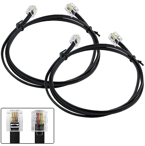 XANHAM Phone Cable 3 Feet Short Telephone Line Cord with RJ11 6P4C Connectors for Landline Phone, Fax Machine and Modem, for Both in-Wall and Out-Wall Using, Black, 2 Pack, AV04602