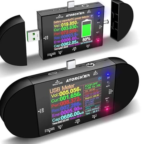 GuliTech UD24 2.4 Zoll USB Tester DC5.5 Typ-C Digital Voltmeter ammeter Power Bank Spannungsdetektor Volt QC PD Stromzähler für APP(UD24+12pcs Adapter)
