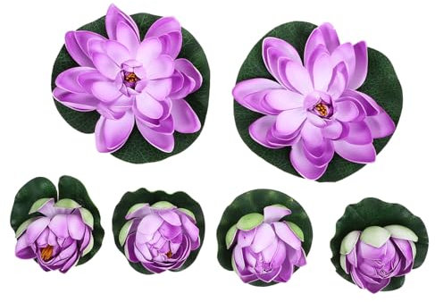 OUNONA 6st Hellblaues Schwimmender Lotus Aus Kunststoff Realistische Lilie Anlage Lilie Blumen Künstliche Seerose Wasser Seerose Betta-fischpflanzen Draussen Blauer Lotus Violett