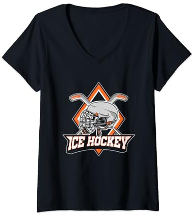 Damen Eishockeyhelm Eishockeyschläger Eishockey Eishalle Geschenk T-Shirt mit V-Ausschnitt