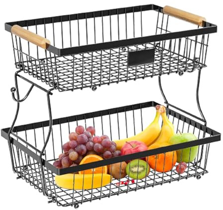 Naqqios Ciotola per cesto di frutta e verdura da bancone ciotola per cesto di frutta a 2 livelli - Organizzatore di stoccaggio ciotole da controsoffitto per verdure - Organizzatore di supporto per