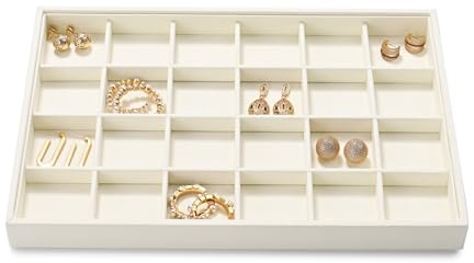 Oirlv 24 Grids Velvet Jewellery Tray Stackable Beige Jewellery Storage & Display Tray
