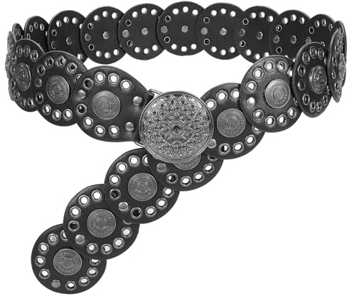 JasGood Breite Scheibengürtel für Damen,Schwarz,125cm