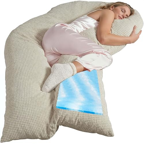 Traumreiter Seitenschläferkissen Visco XXL langes Wendekissen Memory Foam [orthopädisch] + Watte Seite | Schwangerschaftskissen zum Schlafen, Stillkissen Kissen, Komfortkissen mit Bezug Sand