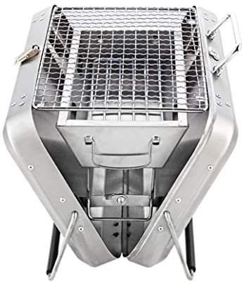 NESPIQ Picknickgrill Holzkohlegrill Barbecue Grill Outdoor Edelstahl Holzkohle BBQ Grill Portable Folding BBQ Tools Camping Grill(Silver)