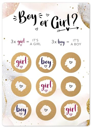 Joli Coon 5 Rubbelkarten Tic Tac Toe Geschlecht verkünden - Es wird ein Mädchen - Gender reveal Spiele - Boy or Girl Rubbelkarte - Babyparty Geschlecht enthüllen