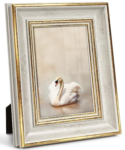 Afuly 21x30 Bilderrahmen A4 Vintage Grau Gold Bilderrahmen Retro Antike Shabby Fotorahmen Deko für Wand Tisch Family Freund Hochzeit Geburtstag Geschenke Muttertage für Mama Oma