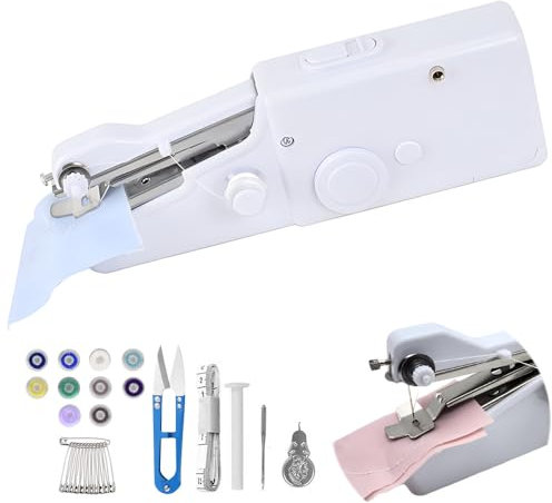 Mini Nähmaschine, 29 pcs Handliche Nähmaschine mit Nähset, Tragbare Elektrische Schnellstichwerkzeug für Anfänger Zuhause DIY Nähen Kleidung Vorhänge Basteln - Weiß
