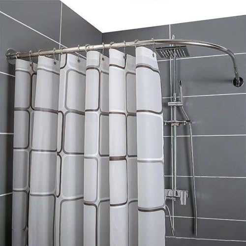 Cammeciso L-förmige Duschvorhangstange,Edelstahl Eck-Duschvorhangstange,Ecke Wanne Duschvorhangstange,Badezimmer-Vorhangstangen,Ohne Bohren MüSsen,für Badezimmer,Bekleidungsgeschäft,Privatraum