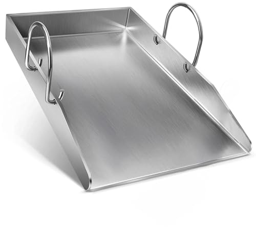 BBQ Grillplatte / Plancha Grillplatte - Dicke Edelstahl BBQ Grillplatte mit abnehmbaren Griffen 40 x 30 cm - für Gas- & Holzkohlegrills