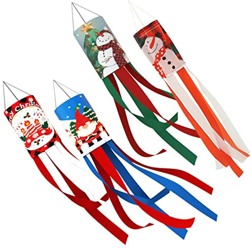 GAROZATION 4stücke Teiliges Wetterfeste Weihnachts-windsocks Aus Leichtem Dekorative Windfahnen Für Garten Und Außenbereich Einfache Anbringung Langlebige Weihnachtsdeko Zum Aufhängen