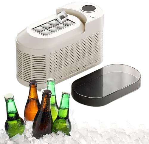 Máquina de Hielo Portátil para Encimera - 8 Cubos en 10 Min, Doble Alimentación (AC/DC) - Mini Máquina de Hielo para Hogar, Oficina, Camping, Autocaravana, Coche & Viajes,Beige